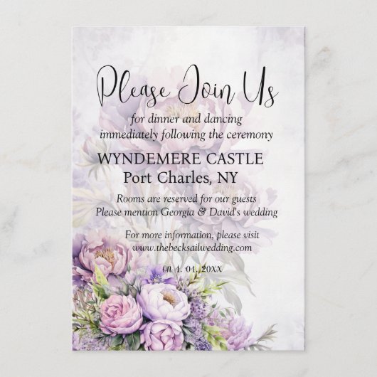 Carte D'accompagnement Aquarelle Lavender Peony Code QR Mariage (Devant)