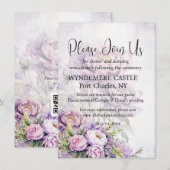 Carte D'accompagnement Aquarelle Lavender Peony Code QR Mariage (Devant / Derrière)