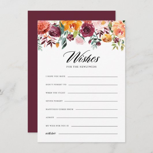Carte D'accompagnement Aquarelle Les fleurs d'automne Les souhaits pour l (Devant / Derrière)