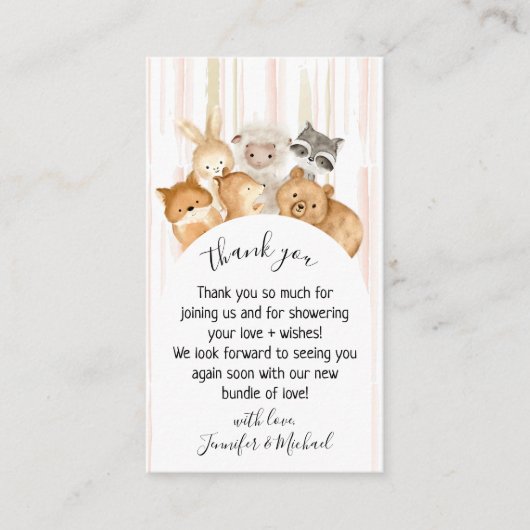 Carte D'accompagnement Aquarelle Ligne Forêt Bébé Merci animal (Devant)