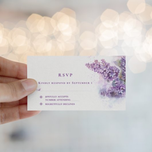 Carte D'accompagnement Aquarelle Lilacs Printemps Mariage d'été RSVP
