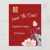 Carte D'accompagnement Aquarelle Lotus Mariage Chinois Enregistrer La Dat (Devant)