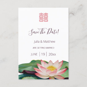 Carte D'accompagnement Aquarelle Lotus Mariage Chinois Enregistrer La Dat