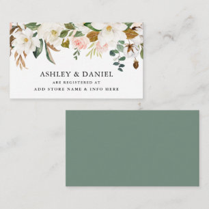 Carte D'accompagnement Aquarelle Magnolias Roses Sage Green Registre