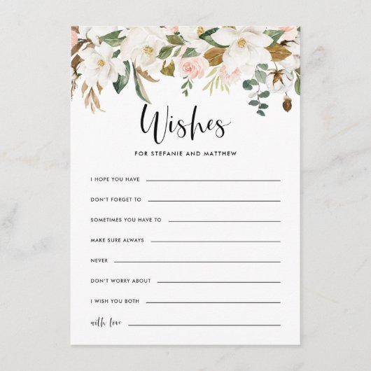 Carte D'accompagnement Aquarelle Magnolias Rustique Mariage bien souhaits (Devant)