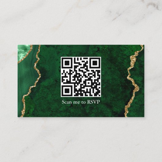 Carte D'accompagnement Aquarelle Marbre vert Mariage RSVP QR Retour (Dos)