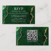 Carte D'accompagnement Aquarelle Marbre vert Mariage RSVP QR Retour (Devant / Derrière)