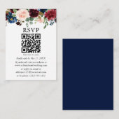 Carte D'accompagnement Aquarelle Mariage floral mixte bleu QR RSVP (Devant / Derrière)