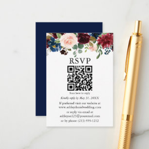 Carte D'accompagnement Aquarelle Mariage floral mixte bleu QR RSVP