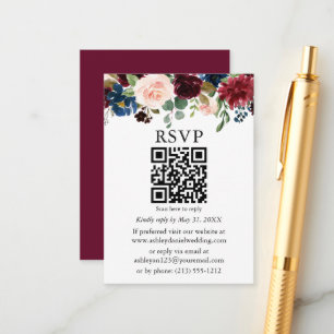 Carte D'accompagnement Aquarelle Mariage floral mixte Bourgogne QR RSVP