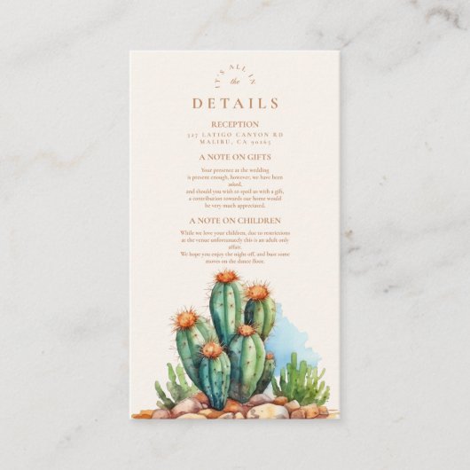 Carte D'accompagnement Aquarelle Mariage paysage du désert de Cactus (Devant)