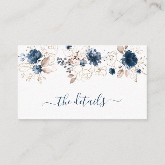 Carte D'accompagnement Aquarelle marine bleu & or rose Mariage, Détails (Devant)