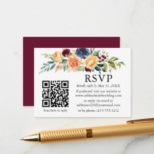 Carte D'accompagnement Aquarelle mélange fleurs QR mariage RSVP