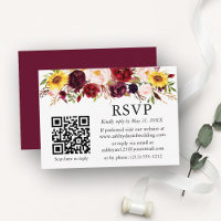 Aquarelle Mélangée Florale Bourgogne QR Wedding RS