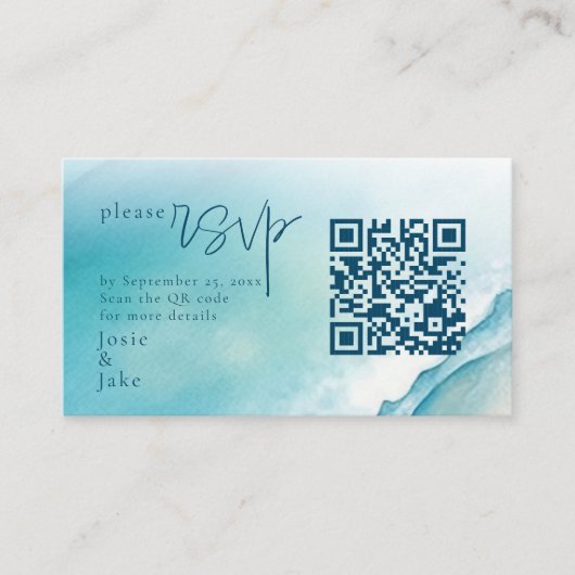 Carte D'accompagnement Aquarelle Mer et sable RSVP avec code QR (Devant)