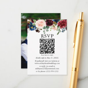 Carte D'accompagnement Aquarelle Mixte Floral Photo Mariage QR RSVP