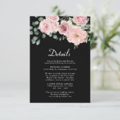 Carte D'accompagnement Aquarelle noire rose floral noir détails Mariage (Debout devant)