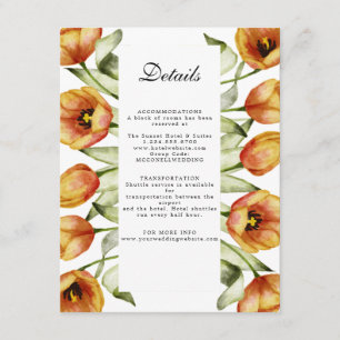 Carte D'accompagnement aquarelle orange tulipes détails du mariage