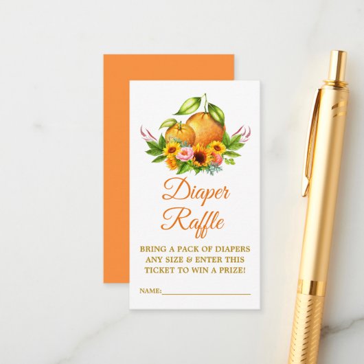 Carte D'accompagnement Aquarelle Oranges Floral Douche Raffle (Devant/Arrière en situation)