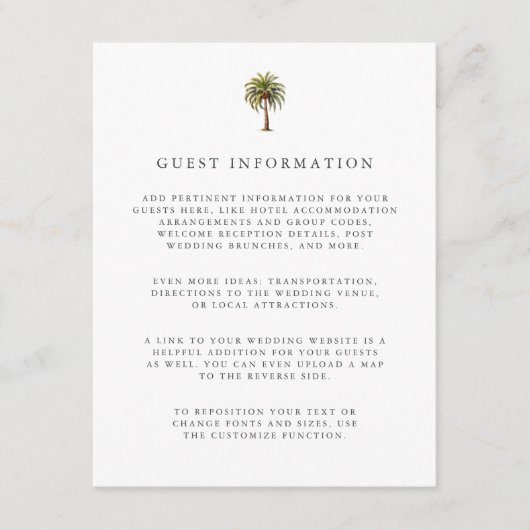 Carte D'accompagnement Aquarelle palmier tropical Détails clients (Devant)
