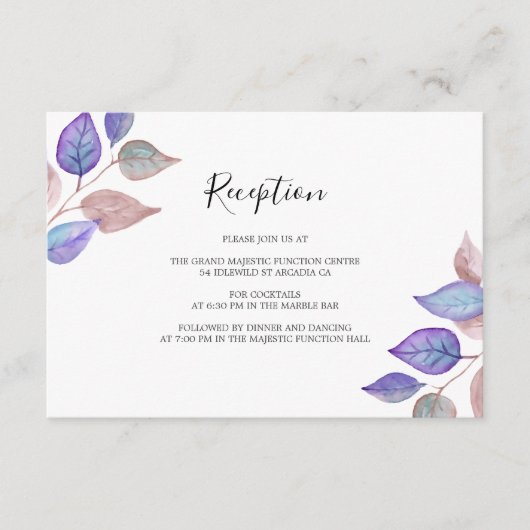 Carte D'accompagnement Aquarelle Peinte violet Feuilles accueil mariage (Devant)