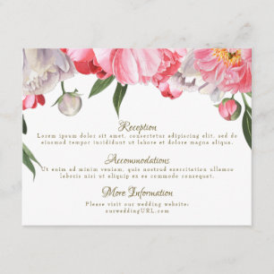 Carte D'accompagnement Aquarelle Pink & White Peonies Mariage Floral
