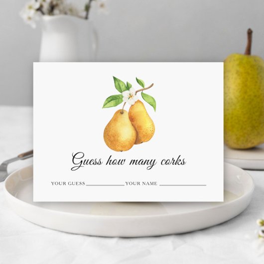 Carte D'accompagnement Aquarelle poires Devinez combien de lièges jeu de 