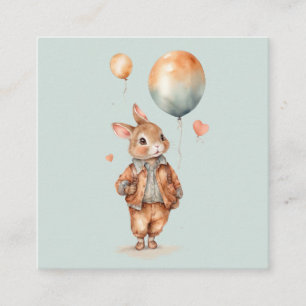 Carte D'accompagnement Aquarelle rétro Petit garçon lapin avec ballons