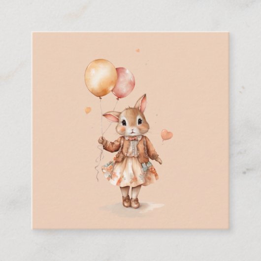 Carte D'accompagnement Aquarelle rétro Petite fille lapin avec ballons (Devant)