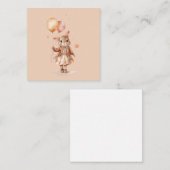 Carte D'accompagnement Aquarelle rétro Petite fille lapin avec ballons (Devant / Derrière)