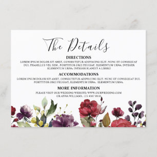 Carte D'accompagnement Aquarelle romantique Bourgogne Rouge Blush Rose Fl