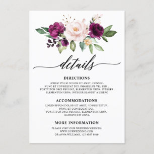 Carte D'accompagnement Aquarelle romantique Purple Plum Blush Rose Floral