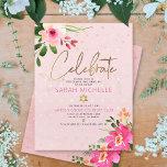 Carte D'accompagnement Aquarelle rose bat mitzvah Floral Script moderne<br><div class="desc">Soyez fier, réjouissez-vous et présentez cette étape importante de votre Bat mitzvah préféré ! Inclure cette encart moderne, brillant et personnalisé pour plus d'informations sur votre événement. Une étonnante aquarelle florale rose et pêche avec une typographie de scénario de feuille d'or faux et un rose moderne poussiéreux et gris sans...</div>