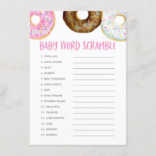 Carte D'accompagnement Aquarelle rose beignets Baby shower Word Scramble