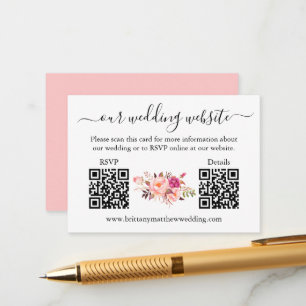 Carte D'accompagnement Aquarelle rose Blush Floral 2 QR RSVP Détails