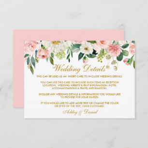 Carte D'accompagnement Aquarelle rose Blush Floral Mariage Or
