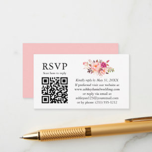 Carte D'accompagnement Aquarelle rose Blush Floral Mariage QR RSVP