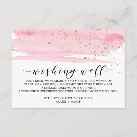 Carte D'accompagnement Aquarelle rose Blush & Or Mariage Wishing well (Devant)