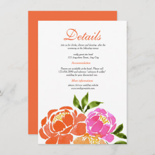 Carte D'accompagnement Aquarelle Rose chaud Orange Floral Détails du Mari