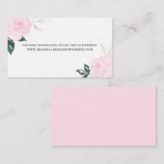 Carte D'accompagnement Aquarelle rose douce Informations Mariages Roses (Devant / Derrière)