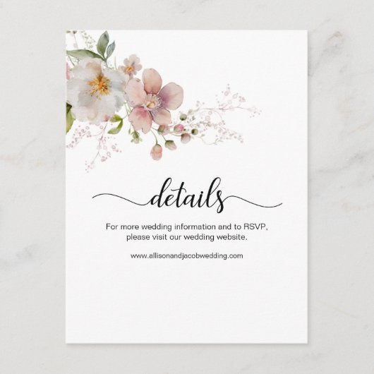 Carte D'accompagnement Aquarelle rose Fleur sauvage Floral Détails du Mar (Devant)