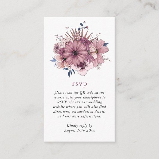 Carte D'accompagnement Aquarelle rose fleurs QR Code Mariage RSVP (Devant)