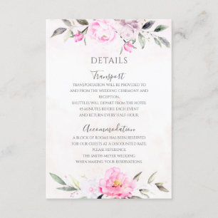 Carte D'accompagnement Aquarelle rose Floral Élégant Détails de mariage