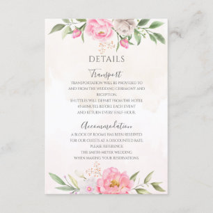 Carte D'accompagnement Aquarelle rose Floral Élégant Détails de mariage