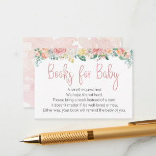 Carte D'accompagnement Aquarelle rose Livres floraux pour BÉBÉ