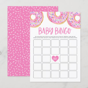 Carte D'accompagnement Aquarelle rose mignonne Bingo Baby shower de donut