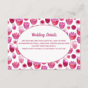 Carte D'accompagnement Aquarelle rose Motif Floral Détails du Mariage