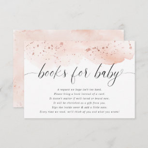 Carte D'accompagnement Aquarelle rose or blush rose livres bébé fille en