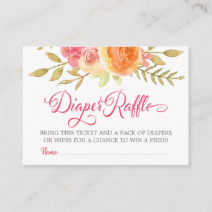 Carte D'accompagnement Aquarelle rose or Floral Diaper Billets
