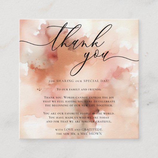 Carte D'accompagnement Aquarelle rose or Mariage rose Merci (Devant)
